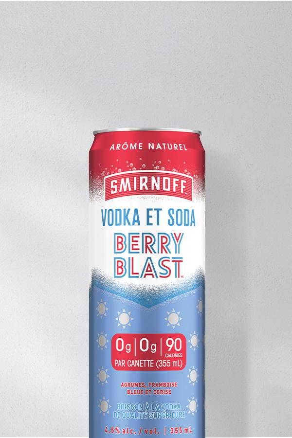 Smirnoff Vodka & Soda Berry Blast a grey background 
