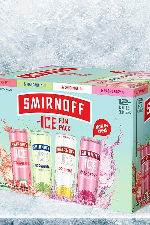 Smirnoff Ice 12pk Variety on a Icy background