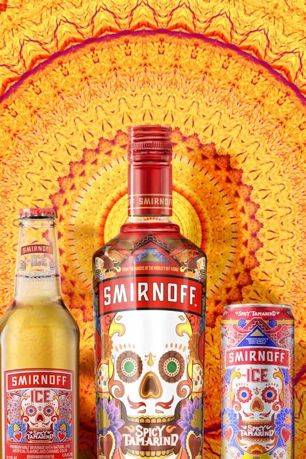 Smirnoff Spicy Tamarind products on colorful background