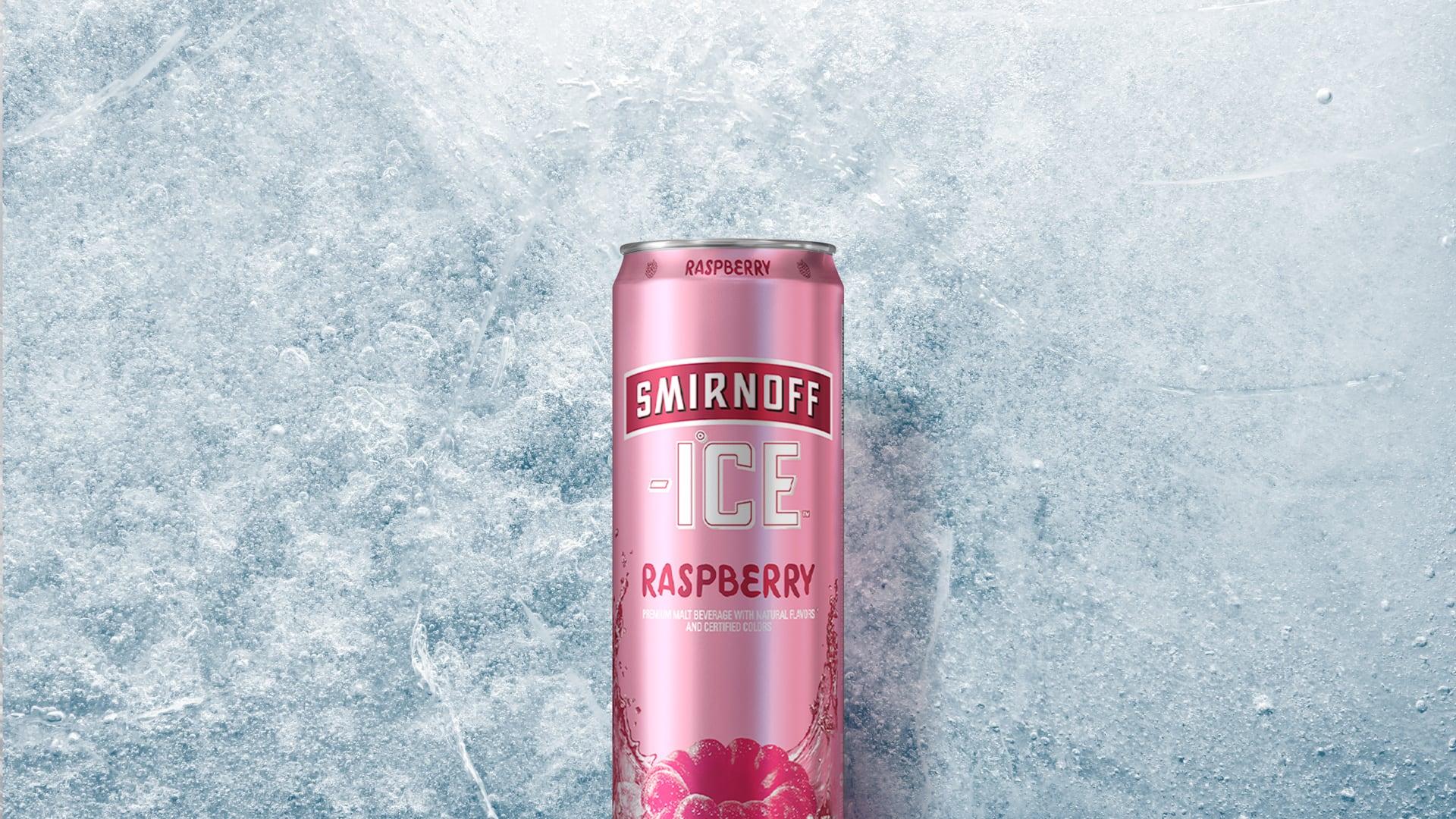 Smirnoff Ice Raspberry Can on a Icy background