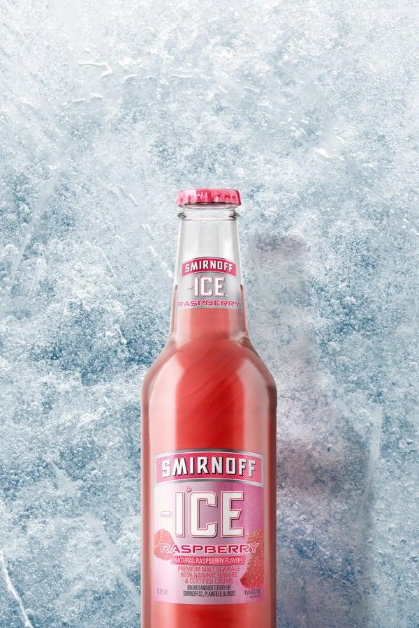 Smirnoff Ice Raspberry on a Icy background