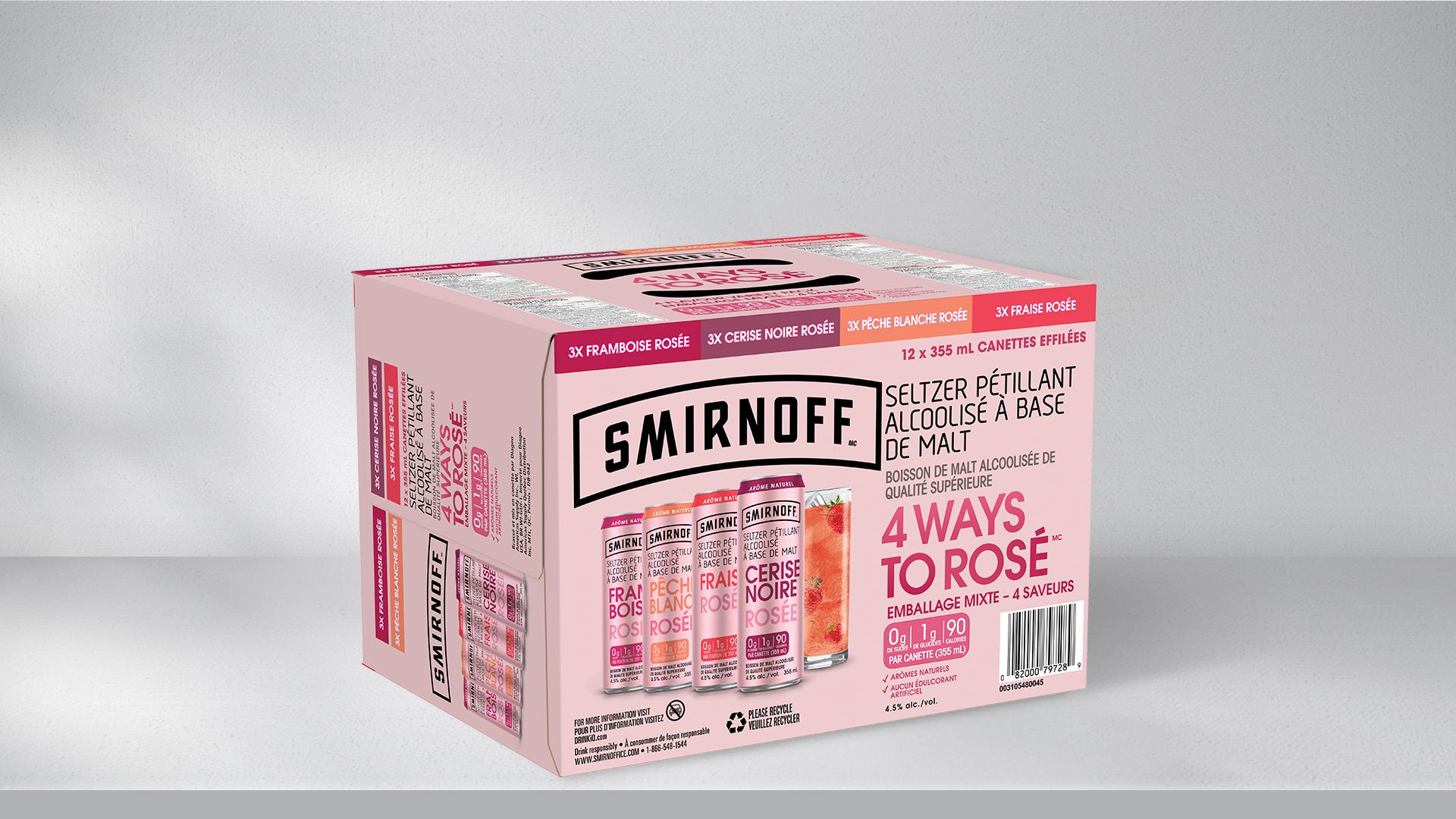 Smirnoff 3 Ways To Rosé Variety Pack on a grey background 