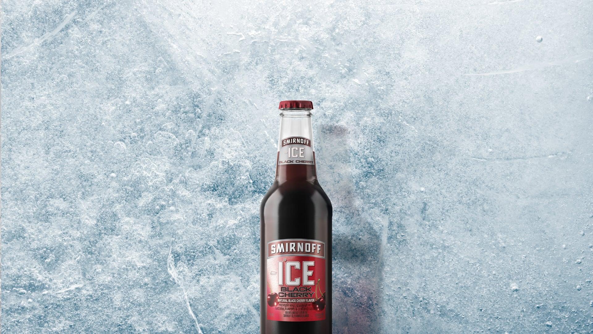 Smirnoff Ice Black Cherry on a Icy background
