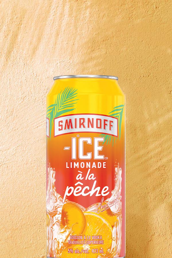 Smirnoff Ice Peach Lemonade on a tropical background