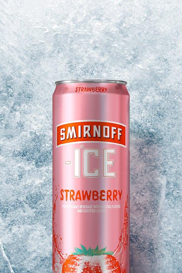 Smirnoff Ice Strawberry Can on a Icy background