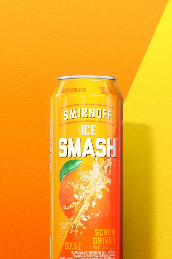 Smirnoff Ice Smash Screwdriver on a two tone background