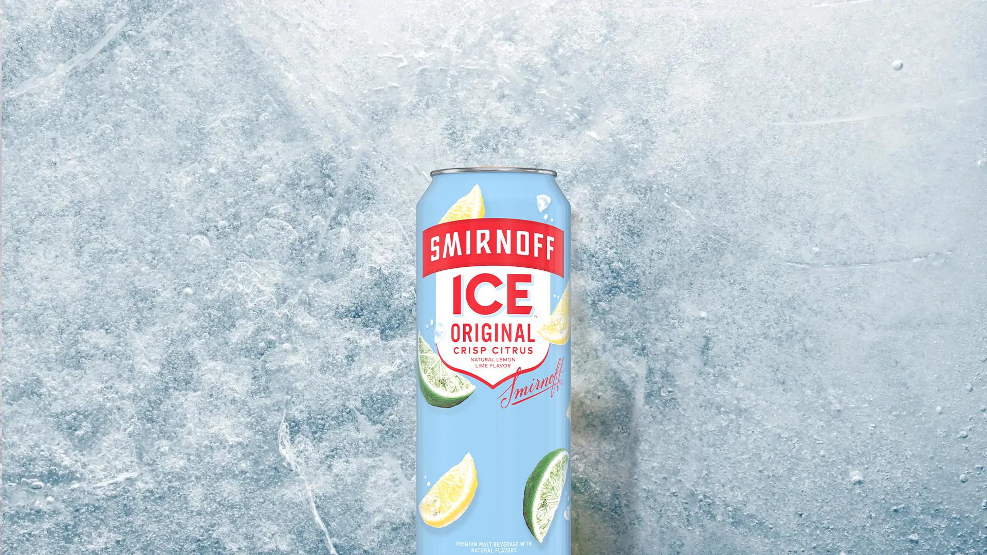 Smirnoff Ice Original can on a Icy background