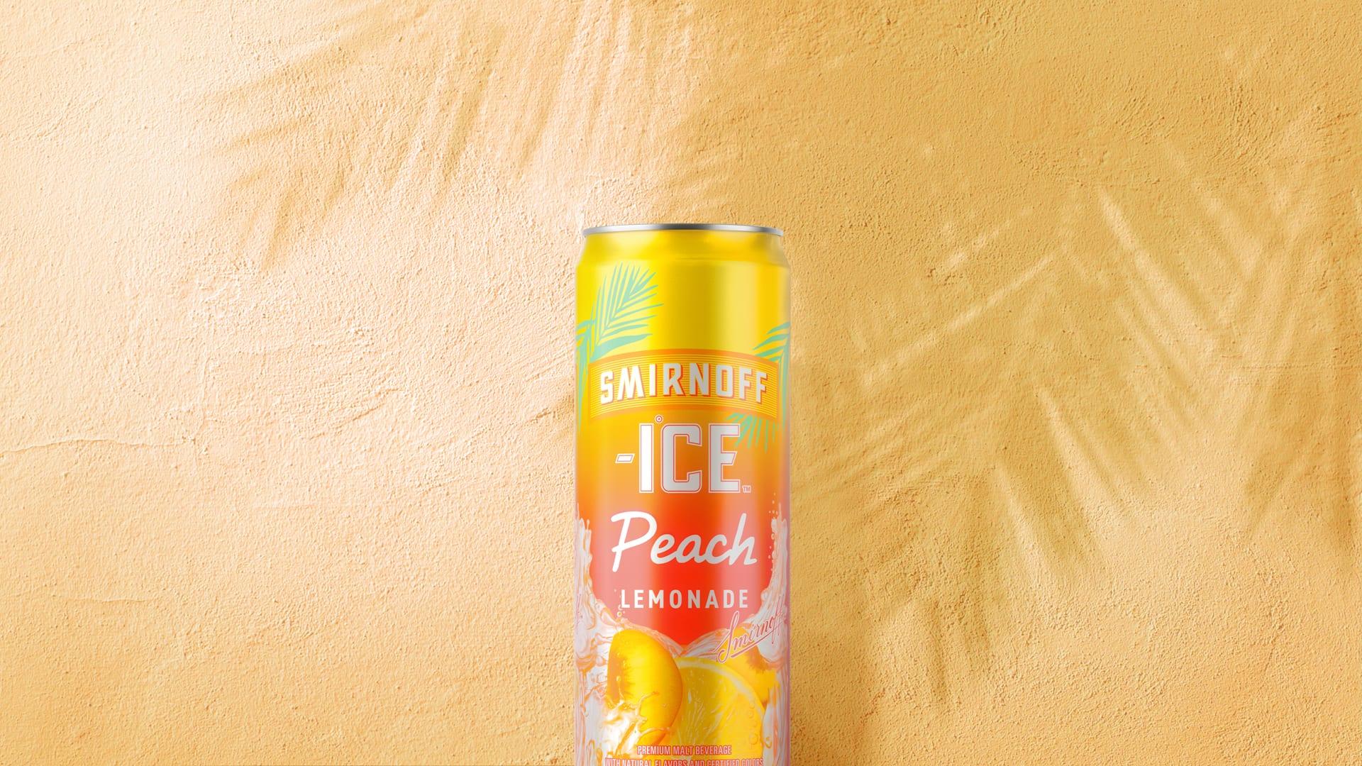 Smirnoff Ice Peach Lemonade on a tropical background
