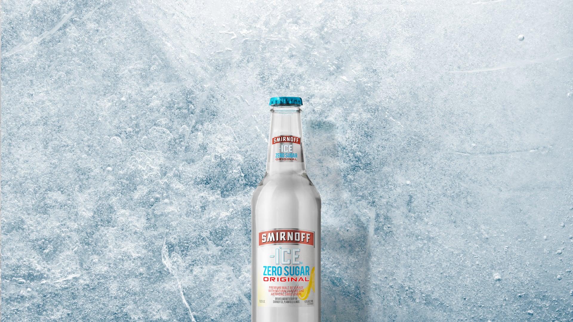 Smirnoff Ice Original Zero Sugar on a Icy background