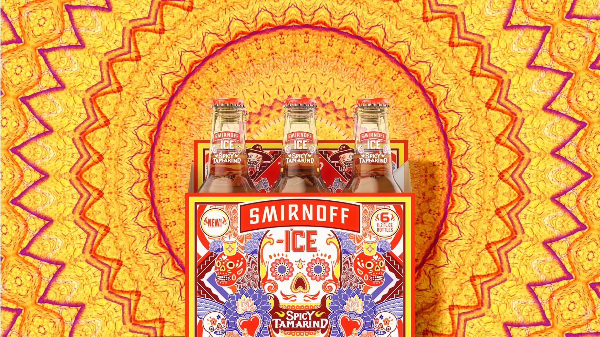 Smirnoff Ice Spicy Tamarind on a colorful background