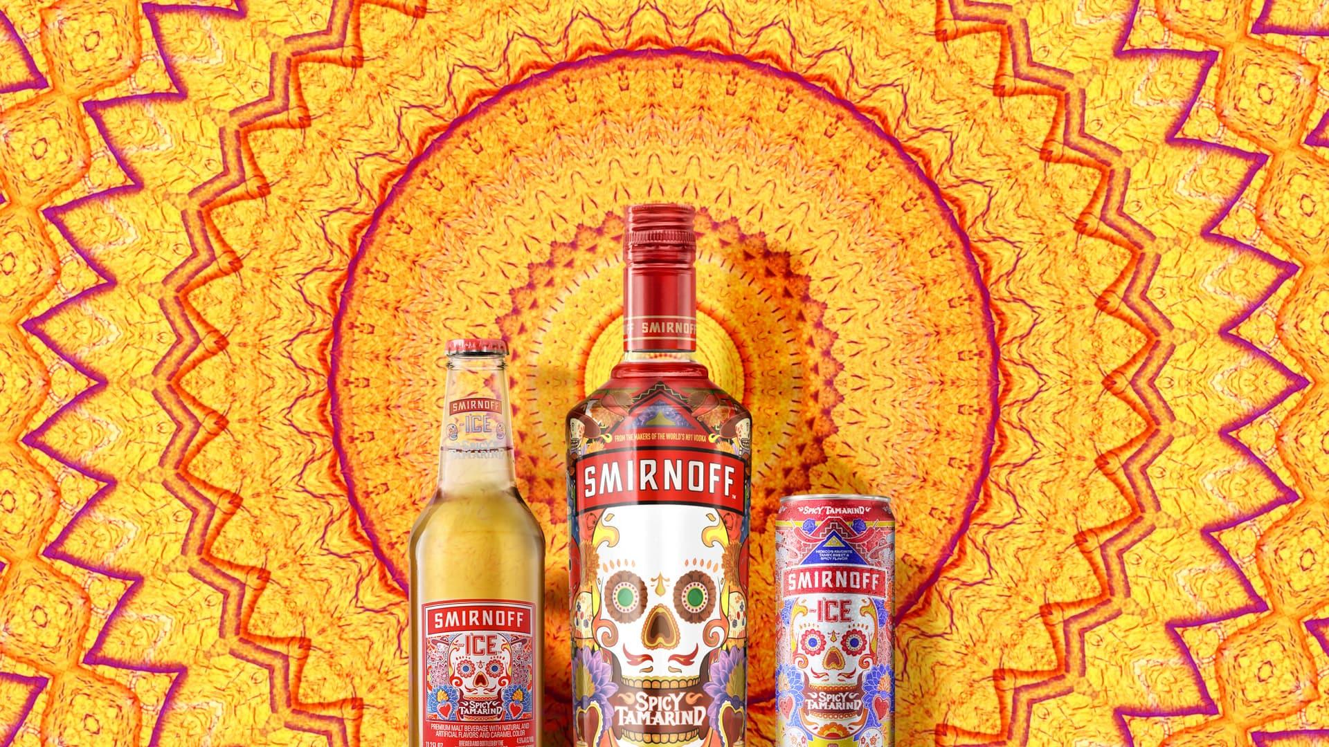 Smirnoff Spicy Tamarind products on colorful background
