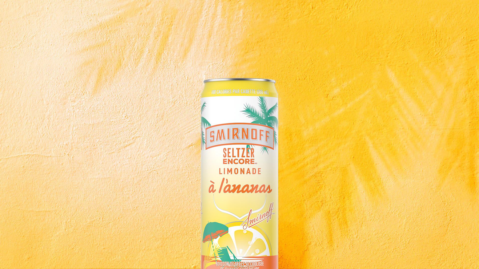 Smirnoff Seltzer Pineapple Lemonade on a tropical background
