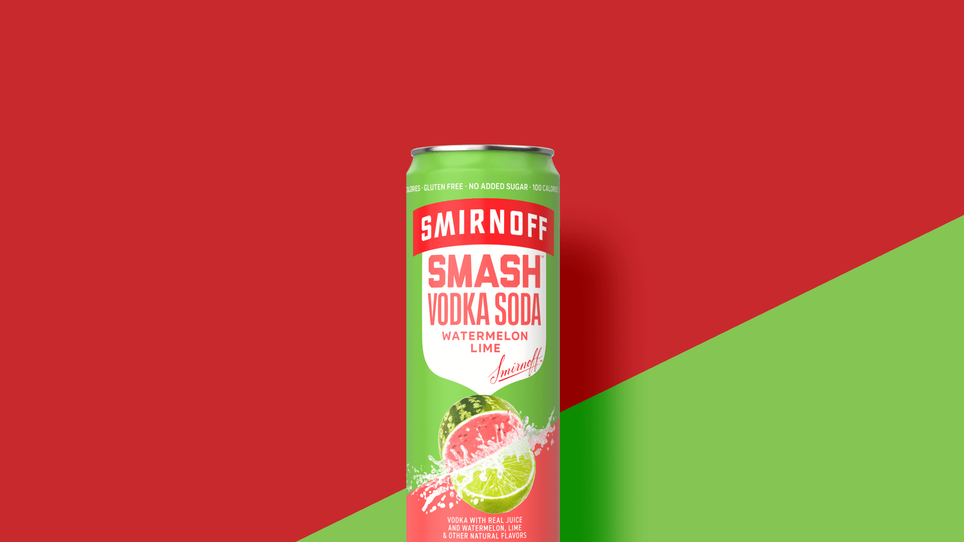 Smirnoff Smash Vodka Soda Watermelon Lime on a two tone background