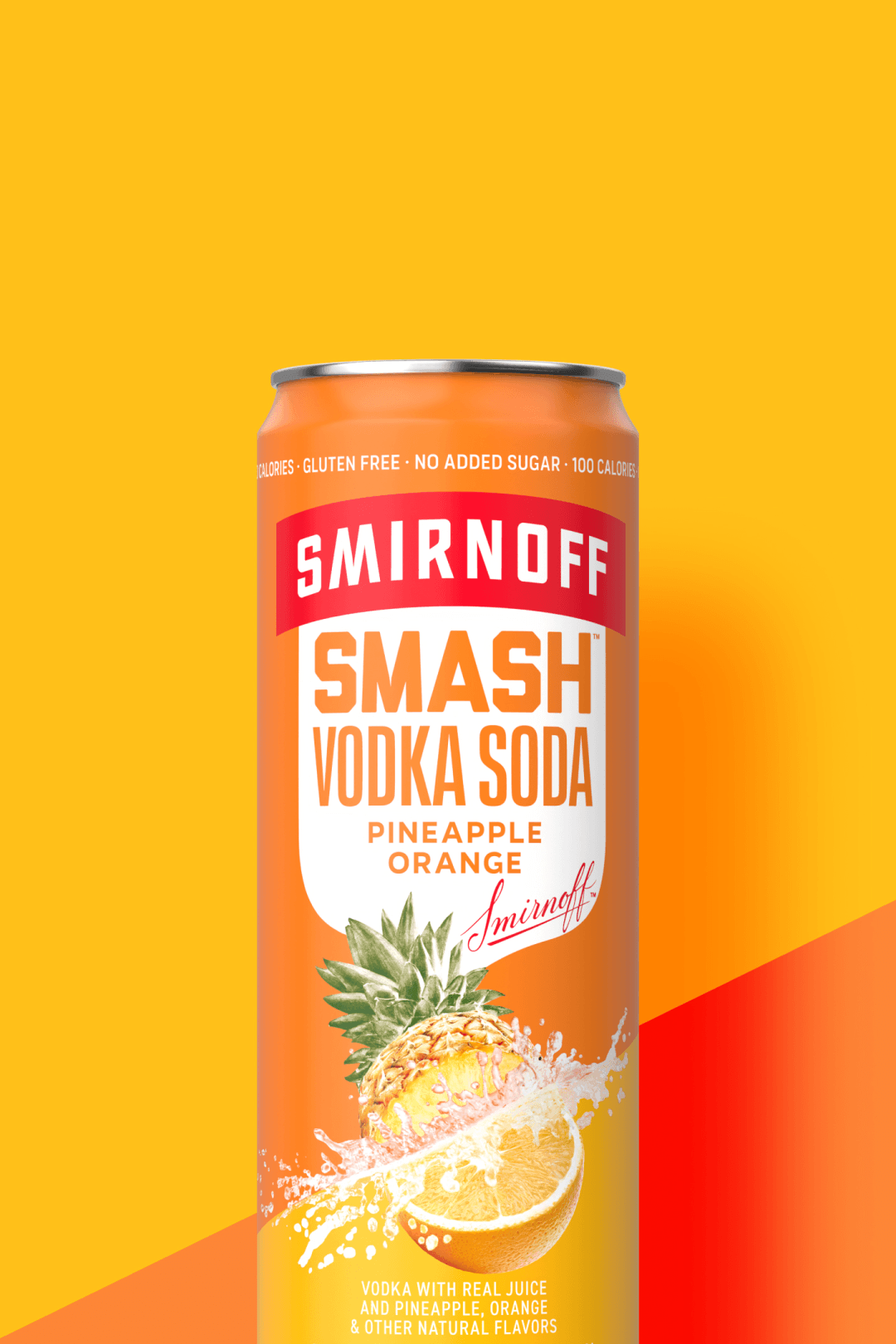Smirnoff Smash Vodka Soda Pineapple Orange on a two tone background