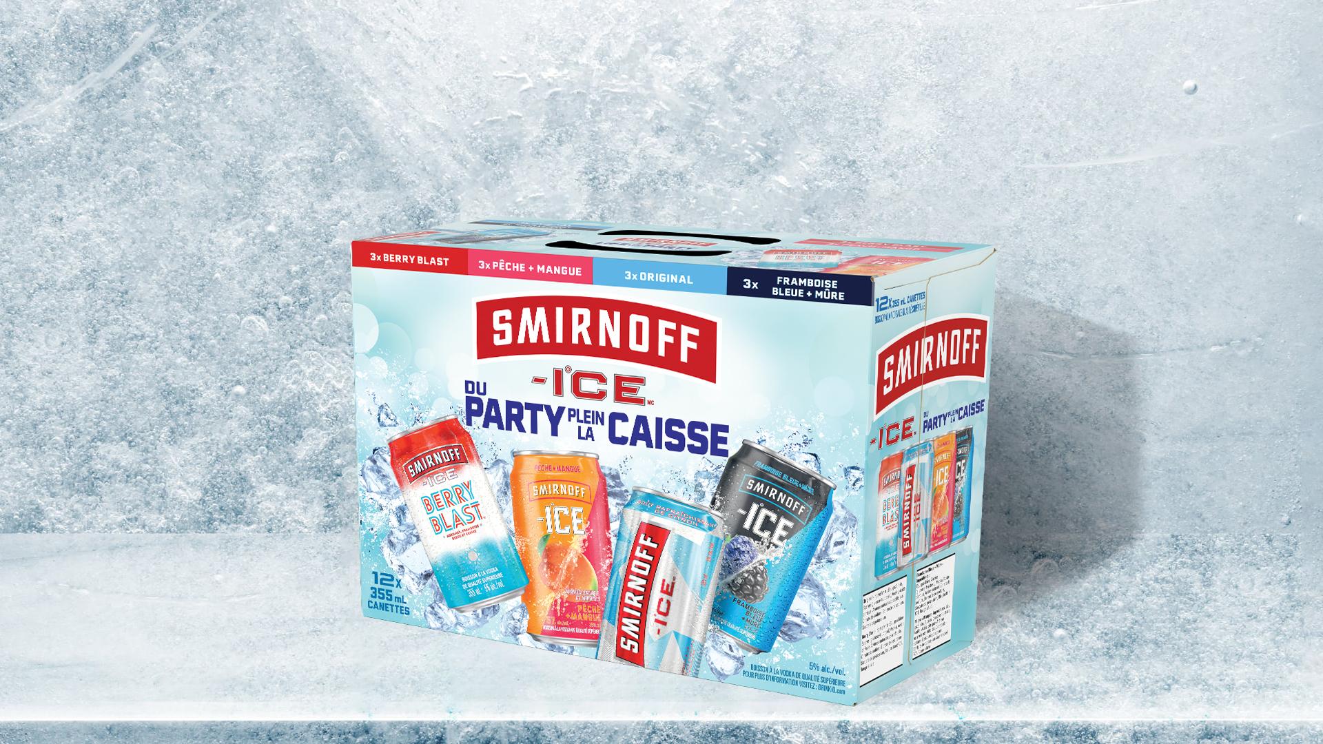 Smirnoff Ice Life Of The Party Variety Pack on a Icy background