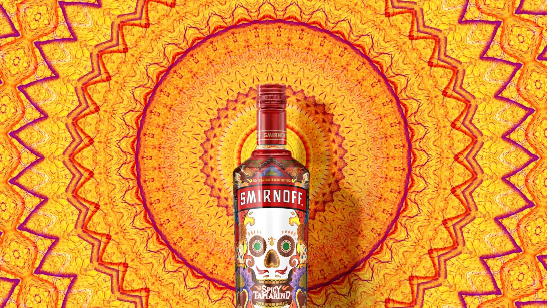 Smirnoff Tamarind on a yellow, red and purple aztec background