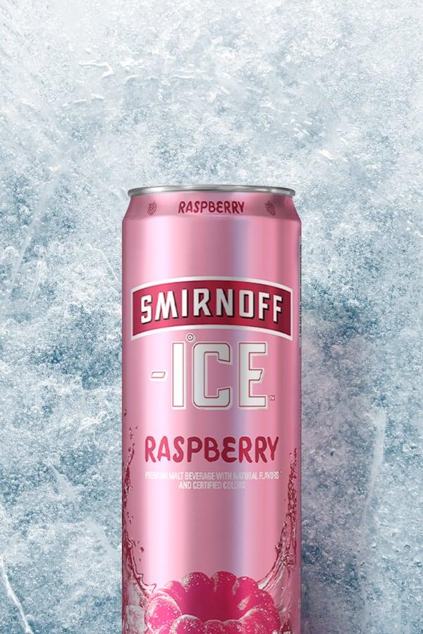 Smirnoff Ice Raspberry Can on a Icy background