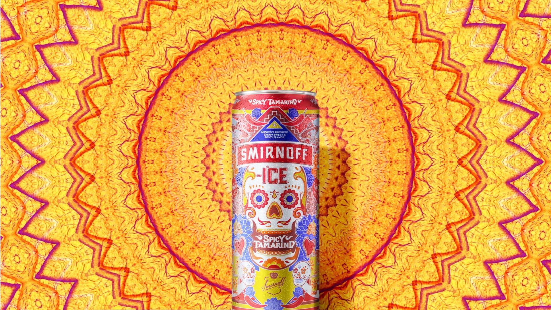 Smirnoff Ice Spicy Tamarind on a colorful background