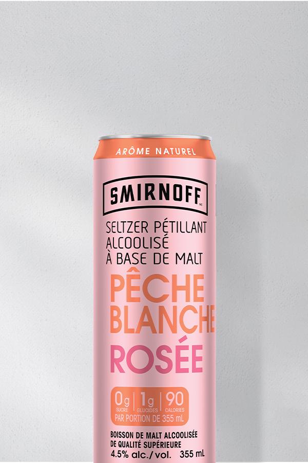 Smirnoff Vodka & Soda White Peach Rosé a grey background 