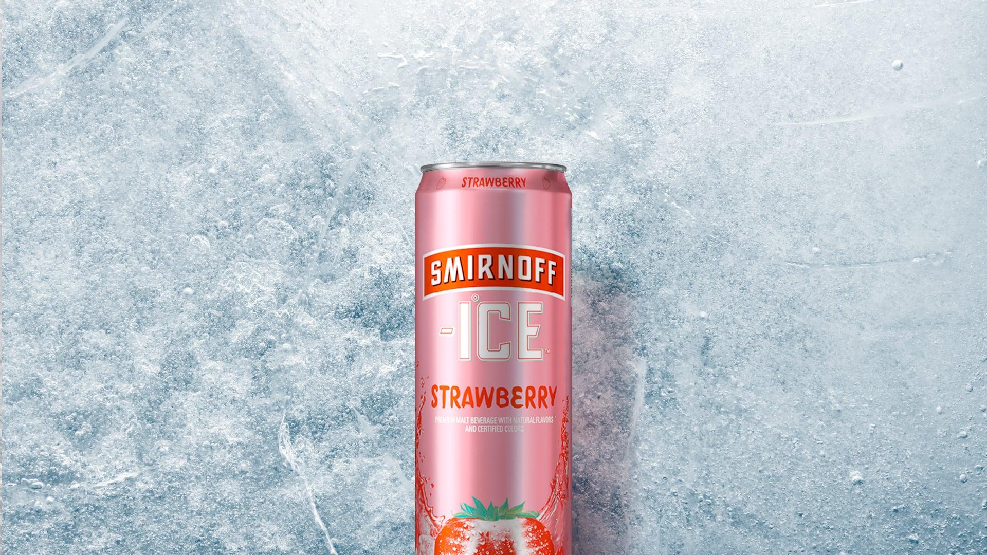Smirnoff Ice Strawberry Can on a Icy background