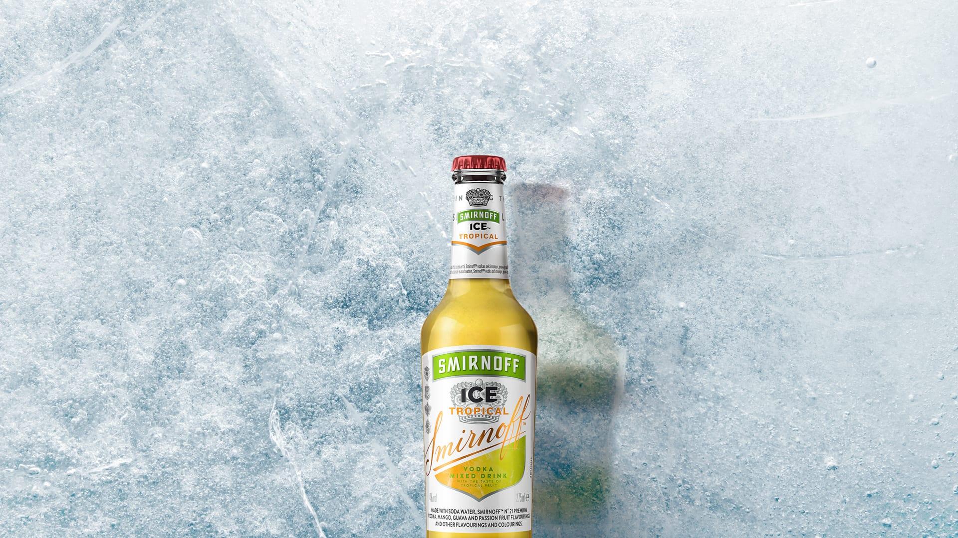 Smirnoff Ice Tropical on a Icy background