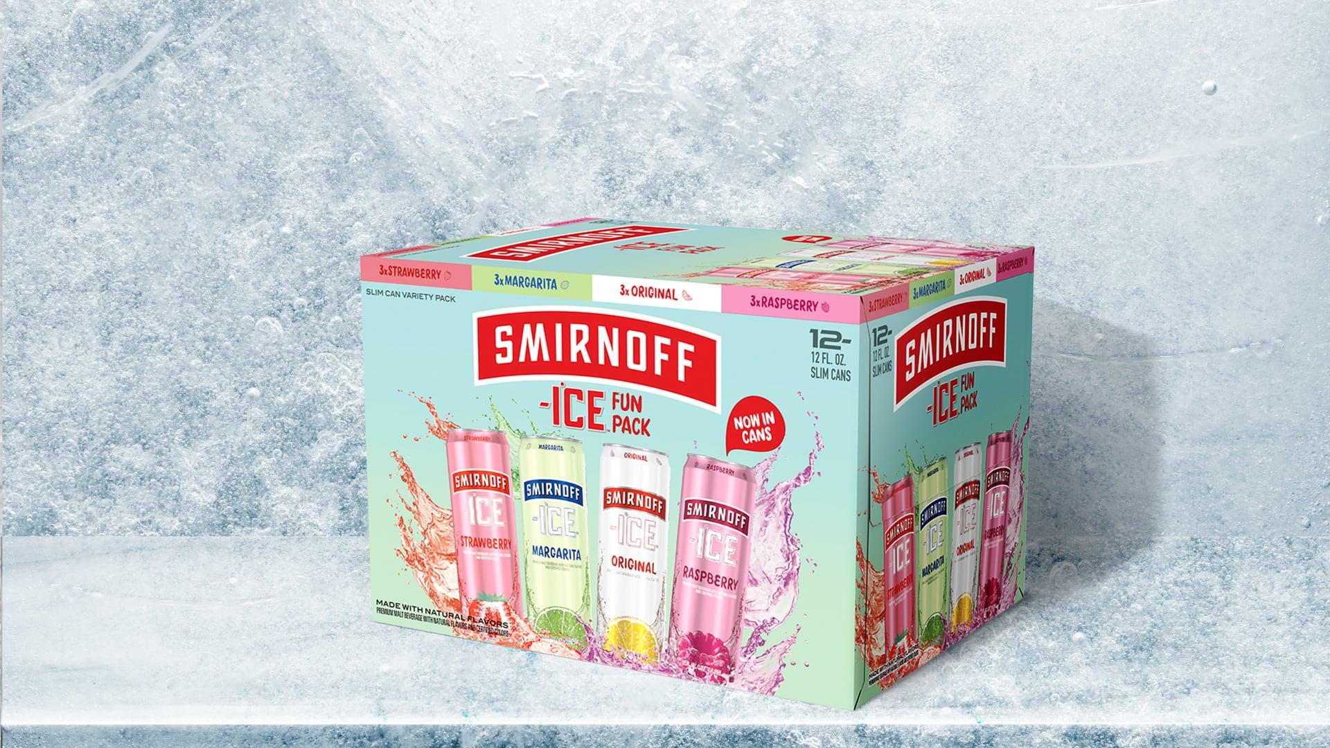 Smirnoff Ice 12pk Variety on a Icy background