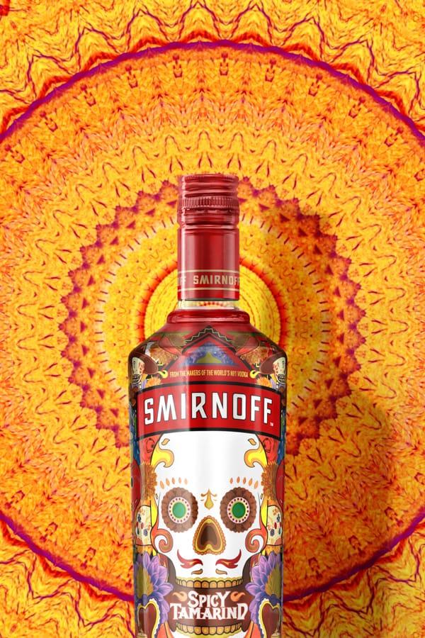 Smirnoff Tamarind on a yellow, red and purple aztec background